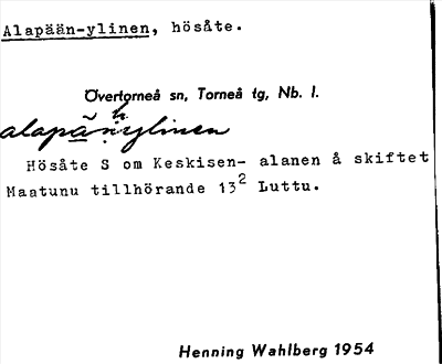 Bild på arkivkortet för arkivposten Alapään-ylinen