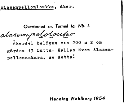 Bild på arkivkortet för arkivposten Alasenpellonloukko
