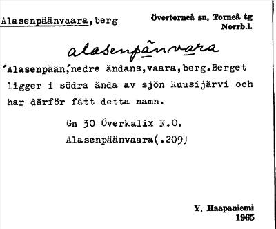 Bild på arkivkortet för arkivposten Alasenpäänvaara
