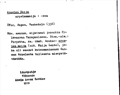Bild på arkivkortet för arkivposten Arpelan Maija