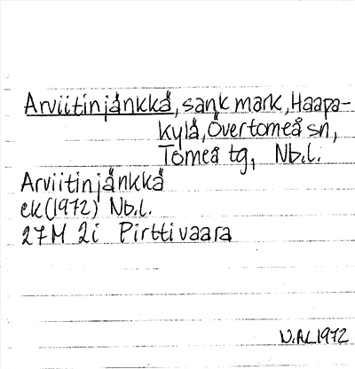 Bild på arkivkortet för arkivposten Arviitinjänkkä