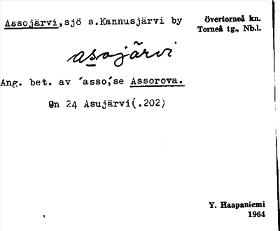 Bild på arkivkortet för arkivposten Assojärvi
