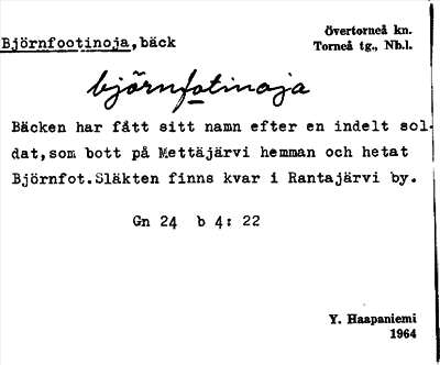 Bild på arkivkortet för arkivposten Björnfootinoja