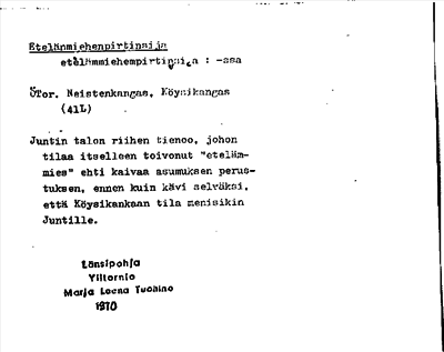 Bild på arkivkortet för arkivposten Etelänmiehenpirtinsija