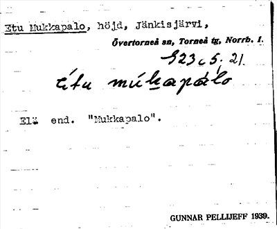 Bild på arkivkortet för arkivposten Etu Mukkapalo