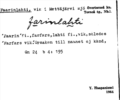 Bild på arkivkortet för arkivposten Faarinlahti