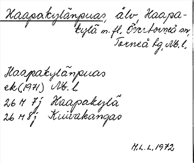 Bild på arkivkortet för arkivposten Haapakylänpuas