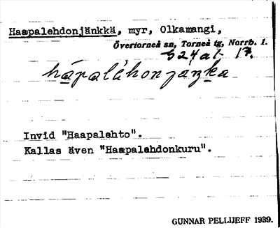 Bild på arkivkortet för arkivposten Haapalehdonjänkkä