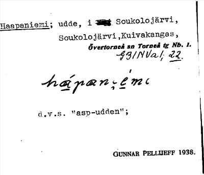 Bild på arkivkortet för arkivposten Haapaniemi