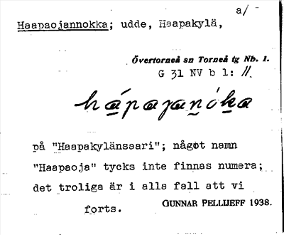 Bild på arkivkortet för arkivposten Haapaojannokka