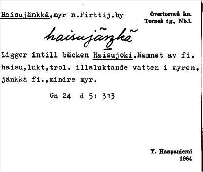 Bild på arkivkortet för arkivposten Haisujänkkä