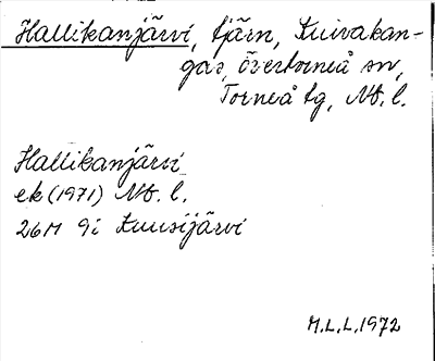 Bild på arkivkortet för arkivposten Hallikanjärvi