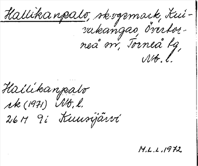 Bild på arkivkortet för arkivposten Hallikanpalo