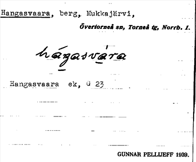 Bild på arkivkortet för arkivposten Hangasvaara