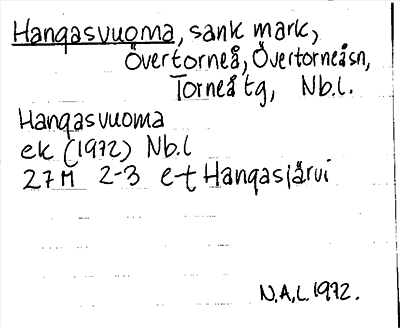 Bild på arkivkortet för arkivposten Hangasvuoma