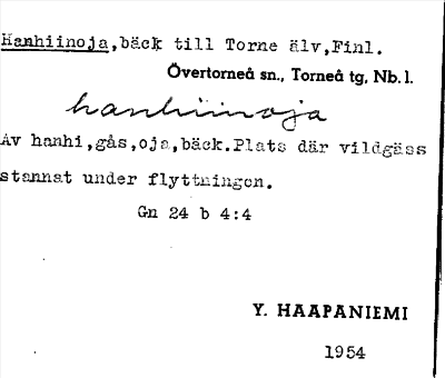 Bild på arkivkortet för arkivposten Hanhiinoja