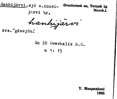 Bild på arkivkortet för arkivposten Hanhijärvi