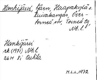 Bild på arkivkortet för arkivposten Hanhijärvi
