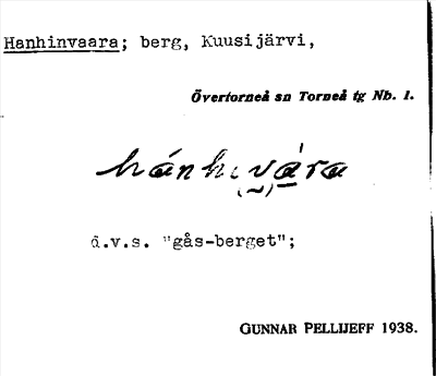 Bild på arkivkortet för arkivposten Hanhinvaara