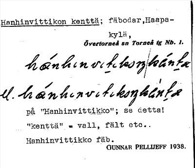 Bild på arkivkortet för arkivposten Hanhinvittikon kenttä