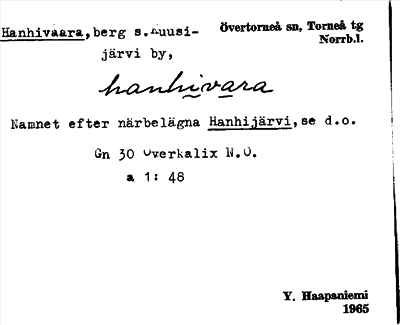 Bild på arkivkortet för arkivposten Hanhivaara