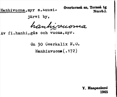 Bild på arkivkortet för arkivposten Hanhivuoma