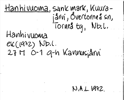 Bild på arkivkortet för arkivposten Hanhivuoma
