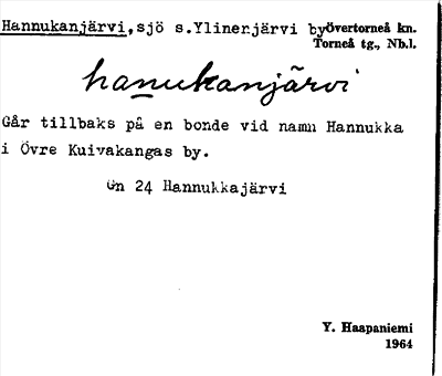 Bild på arkivkortet för arkivposten Hannukanjärvi