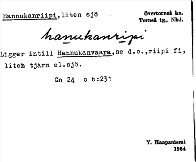 Bild på arkivkortet för arkivposten Hannukanriipi