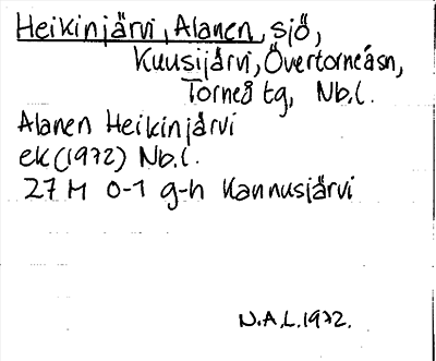 Bild på arkivkortet för arkivposten Heikinjärvi, Alanen