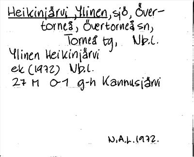 Bild på arkivkortet för arkivposten Heikinjärvi, Ylinen