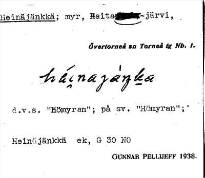 Bild på arkivkortet för arkivposten Heinäjänkkä