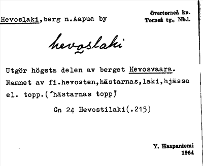 Bild på arkivkortet för arkivposten Hevoslaki