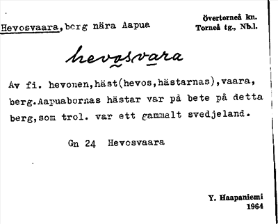 Bild på arkivkortet för arkivposten Hevosvaara