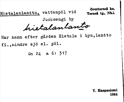 Bild på arkivkortet för arkivposten Hietalanlantto