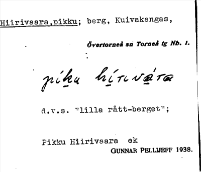 Bild på arkivkortet för arkivposten Hiirivaara, pikku