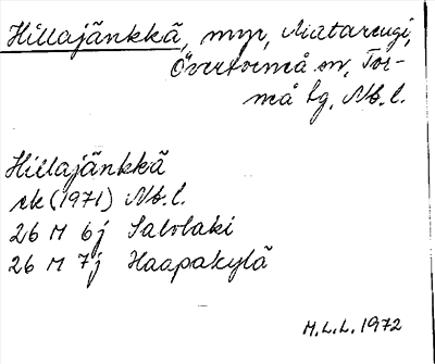 Bild på arkivkortet för arkivposten Hillajänkkä