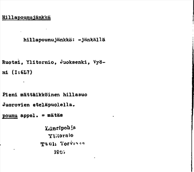 Bild på arkivkortet för arkivposten Hillapounujänkkä