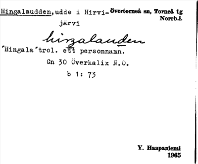 Bild på arkivkortet för arkivposten Hingalaudden