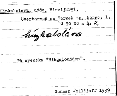 Bild på arkivkortet för arkivposten Hinkalolevä