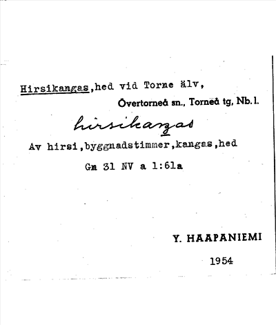 Bild på arkivkortet för arkivposten Hirsikangas