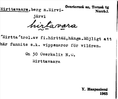Bild på arkivkortet för arkivposten Hirttavaara