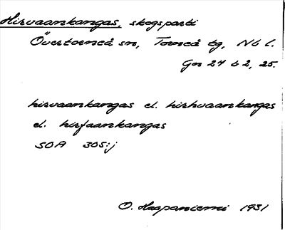 Bild på arkivkortet för arkivposten Hirvaankangas