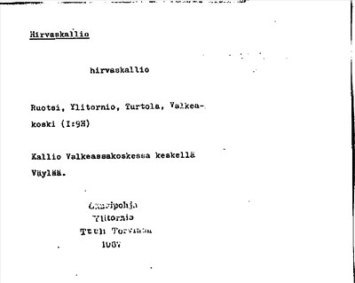 Bild på arkivkortet för arkivposten Hirvaskallio