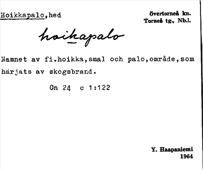 Bild på arkivkortet för arkivposten Hoikkapalo