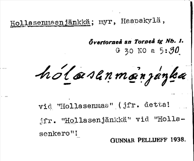 Bild på arkivkortet för arkivposten Hollasenmaanjänkkä