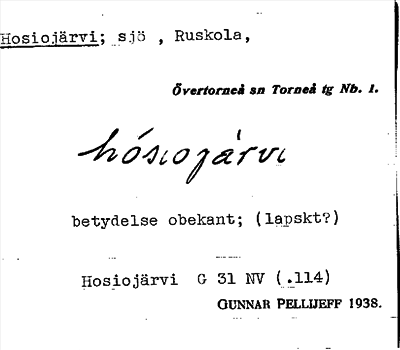 Bild på arkivkortet för arkivposten Hosiojärvi