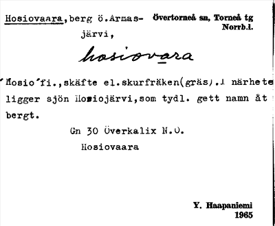 Bild på arkivkortet för arkivposten Hosiovaara