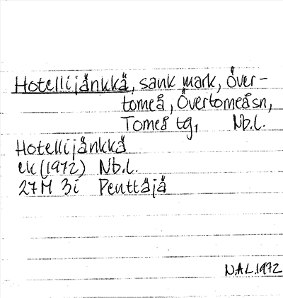 Bild på arkivkortet för arkivposten Hotellijänkkä