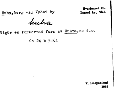 Bild på arkivkortet för arkivposten Huha